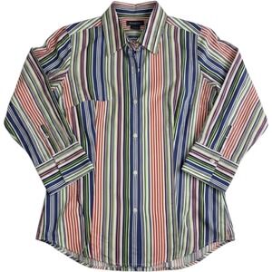 Talbots Woman Petites 16WP Button Down Shirt Multicolor Striped Long